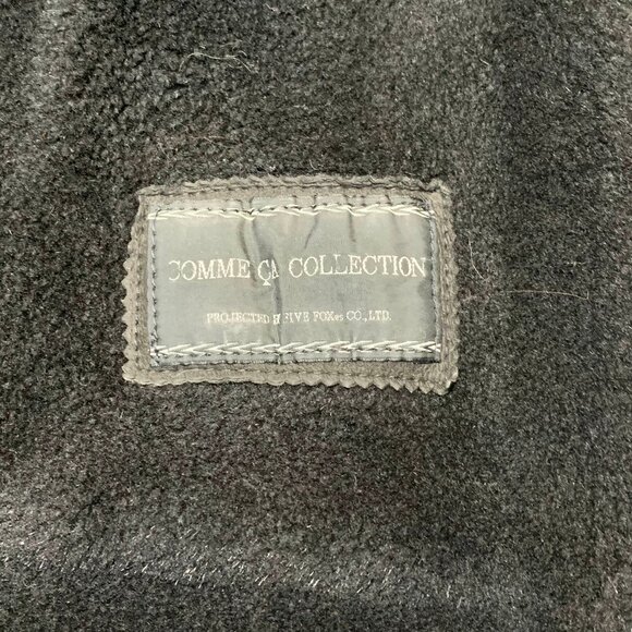 VTG 90s Comme Ça Collection Black Sheepskin Leather Hooded Long Coat Distressed - Picture 9 of 11